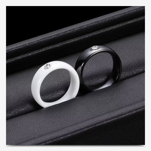 Women's Ceramic Wedding Band with Black Cubic Zirconia 1