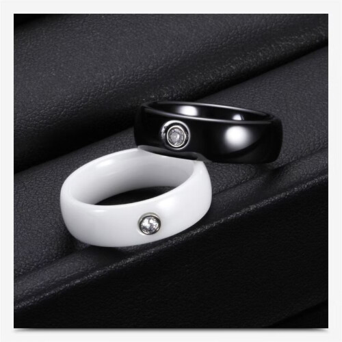 Women's Ceramic Wedding Band with Black Cubic Zirconia 2
