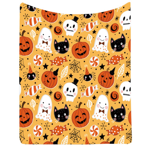 Halloween Black & White Flannel Throw Blanket 1