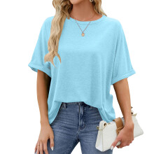 Übergroßes Damen-T-Shirt, lässiges, kurzärmliges,-Hellblau S