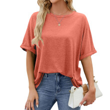 Übergroßes Damen-T-Shirt, lässiges,-Korallenrot XXL