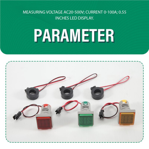 AC Volt Amp Meter, AC 20-500V 0-100A  Multimeter LED Dual Display Voltmeter Ammeter Voltage and Current Meter Tester 2
