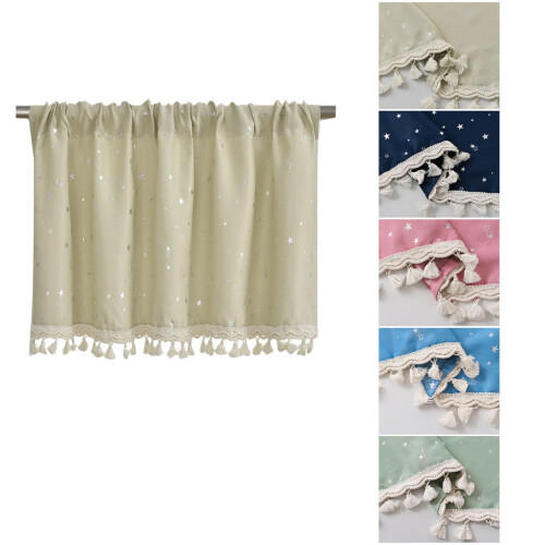 Star Pattern Curtain with Tassels Threaded Pole 1 Piece 2
