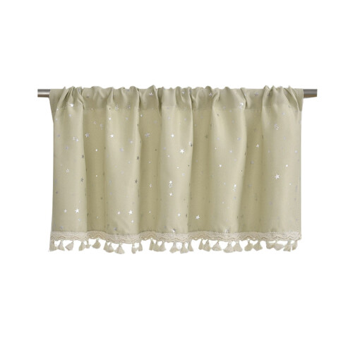 Star Pattern Curtain with Tassels Threaded Pole 1 Piece 1