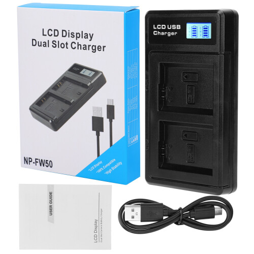 USB Double Charger for NPFW50 Lithium Battery with LCD Display Screen 1