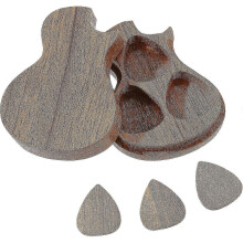 Guitar Wooden Pick Box Case with 3 Pcs Guitar Wood Picks Storage Holder Organizer for Guitarist Musician Gift - Ri