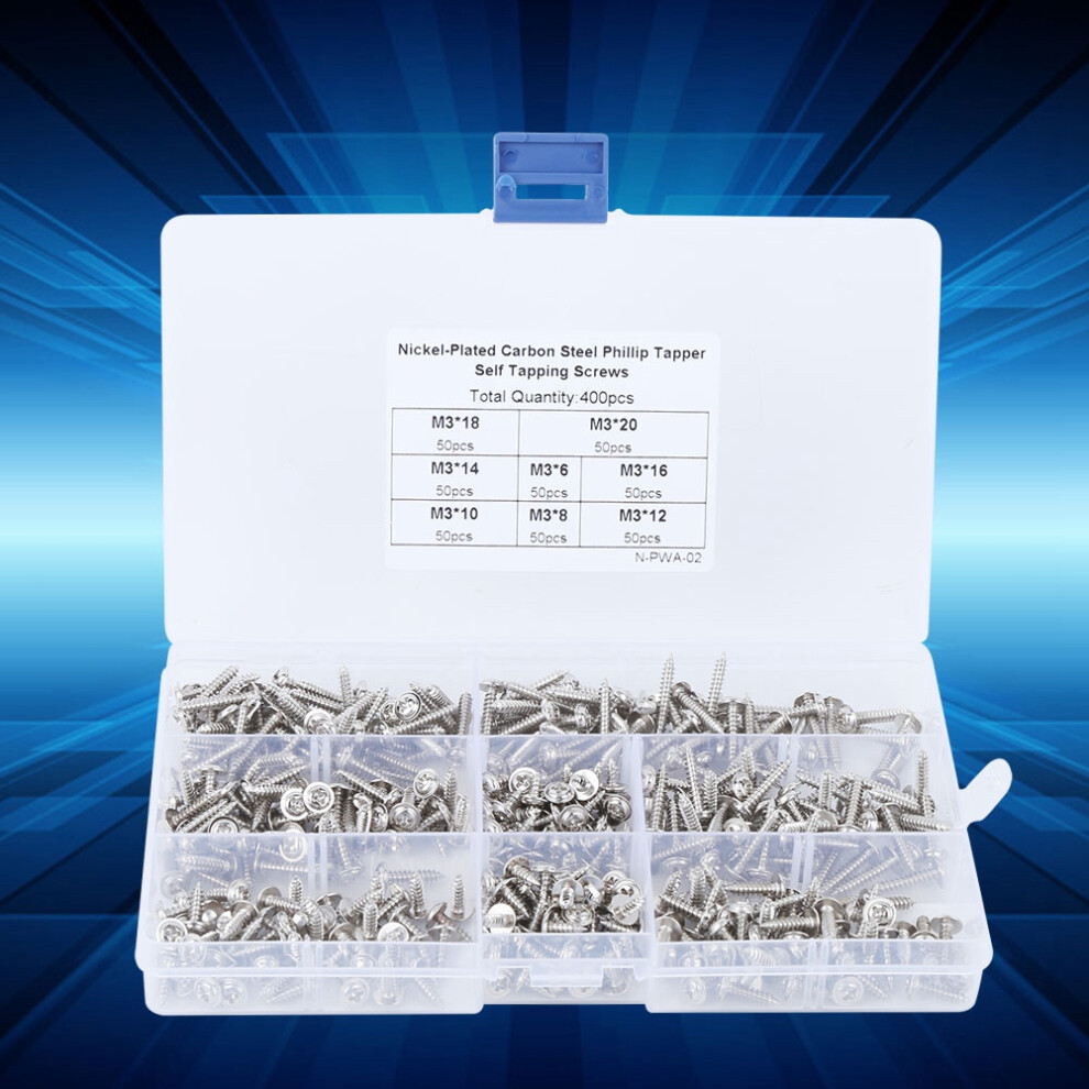 M3 Self Tapping Screws 400pcs Nickel Plated