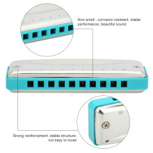 10 Hole Blues Harmonica D Key Stainless Steel ABS 103x30mm Blue