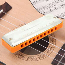 10 Hole Blues Harmonica Bb Key Stainless Steel & ABS Orange 103x30mm