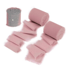 (4cmx5m, dark pink) 9 Rolls 4cmx5m Fringe Chiffon Ribbon for Flower Bouquet, Handmade Ribbon for Gift Wrapping, Frayed Edge Ribbon for Decorating-Good