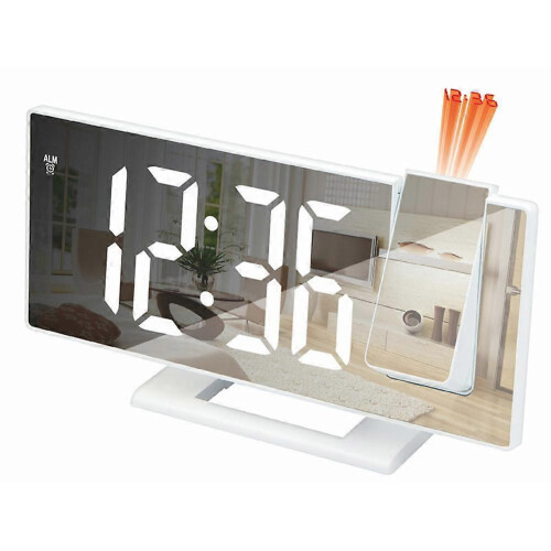 (color02) Projection Digital Alarm Clock Temperature Humidity Night Mode Snooze USB Plug-in Projector Table LED Clock