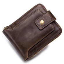 Leather Bifold Zipper Wallet for Men, 11 Card Slots, Compact 12x2.5cm