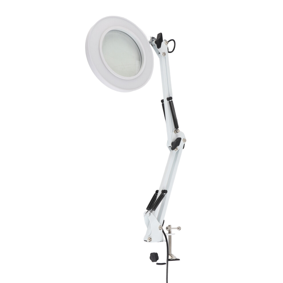 White 5X Magnifying Glass Clip-On Led Desk Lamp Usb For Nails & Tattoo