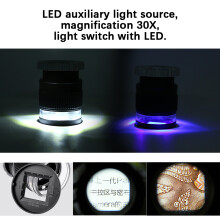 Cylindrical Scale Jewelry Loupe 30X Magnifier with LED Lights & UV Lamp