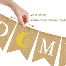 Eid Mubarak Burlap Flag Banner Linen 13x17cm, 3m / 2.5m Hanging Decor