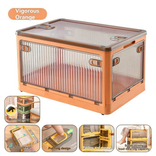 Foldable Storage Box with Wheels Large Capacity Transparent Stackable Waterproof for Closet Use and Home Organization C 1