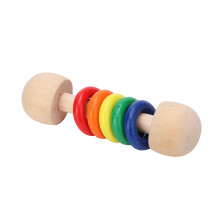 Colorful Wooden Rattle with 5 Rings, Grasp & Color Perception Toy for 3+ Months