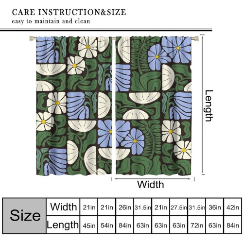 Geometric Floral Curtains Boho Botanical Green Blue White 1