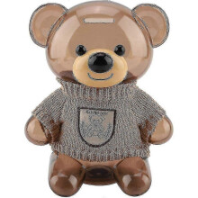 Piggy Bank, Portable Children Coin Piggy Bank Money Box Cartoon Clothes Bear Plastic Transparent Mon - 01Ya - PJ