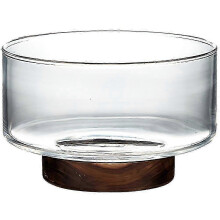 Glass Fruit Bowl Japanese Style Salad Container Snack Dessert Holder with Wooden Base - Pjun