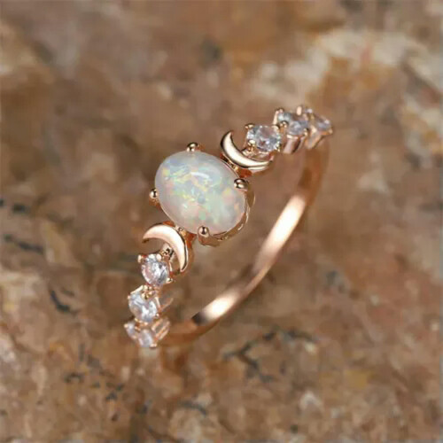 925 Silver Gold-Plated Oval Moonstone Ring Size 5-12 1