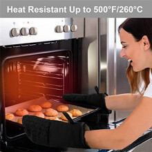Non-Slip Silicone Oven Gloves Cotton-Lined Heat-Resistant Gloves Microwaveable Cotton Baking Oven Gloves