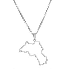 (Silver) Kurdistan Map Pendant Necklace Metal Country Territory Chain Patriotic Couple Ethnic Style Popular Personality jewelry Silver