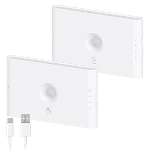 2-Pack Rechargeable Night Light with Motion Sensor, Day & Night Modes, 2700K-6500K Adjustable White Light