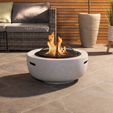 Charles Bentley 60cm Round Magnesia Fire Pit with Mesh Cover Cooking Grill with Poker Lightweight Modern MgO