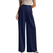 Elegant Wide Leg Office Pants Multiple Sizes High-Dark Blue S