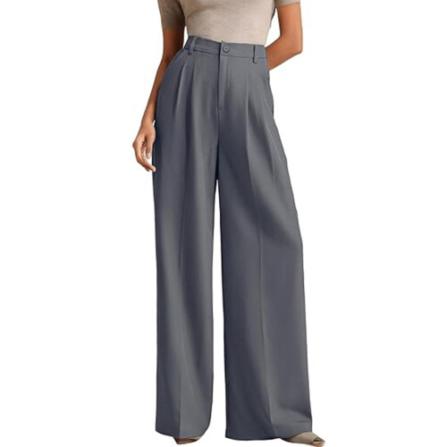 Women's Wide Leg Office Pants Breathable Polyester-Gray M