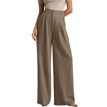 Trendy High Waist Trousers For Women Soft Polyester-Khaki XL