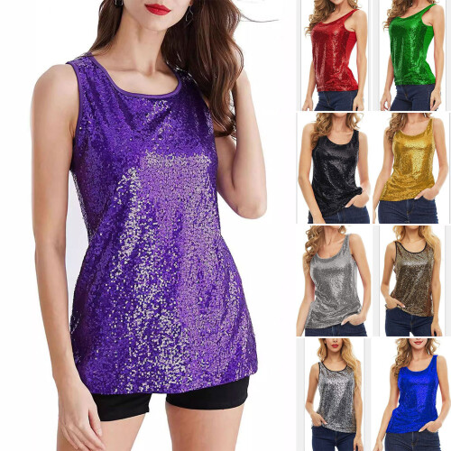 Women's Sleeveless Sparkles Shimmer-Silver on black back S 1