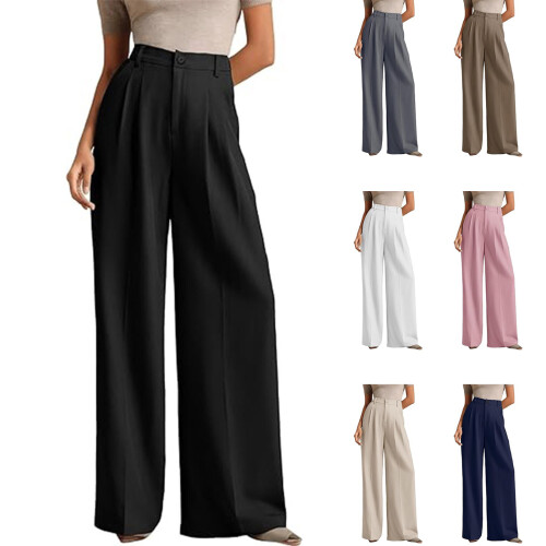 Comfortable High Waist Polyester Pants For Women-White M 2