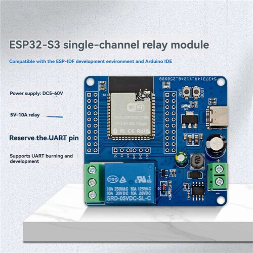 2X ESP32-S3 WIFI  Development Board Module  5-60V Powered Single-Channel Relay Module USB C Interface 2