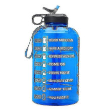 (Blue) 3.78l Large Water Bottle Hydration With Motivational Time Marker Reminder