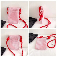 Sweet Mesh Bag Solid Color Storage Mobile Phone Bag Hollow Shoulder Bag for Teenager White