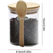 (65*100mm) Airtight Oatmeal Container, Transparent Glass Containers With Lids Wooden Spoon, Glass Canister Pots For Tea, Salt, Sugar