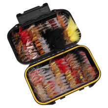 (120 Pcs) Kit de moscas para pesca con mosca: señuelos para lubina, trucha y salmón con caja.