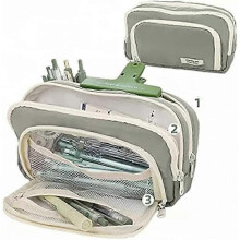 (green) Big Capacity Pencil Case, 3 Compartments Simple Storage Aesthetic Pencil Case