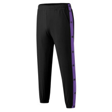 (M, Black Purple) Men Mid-rise Buttons Pants Splicing Basketball Training Sweatpants