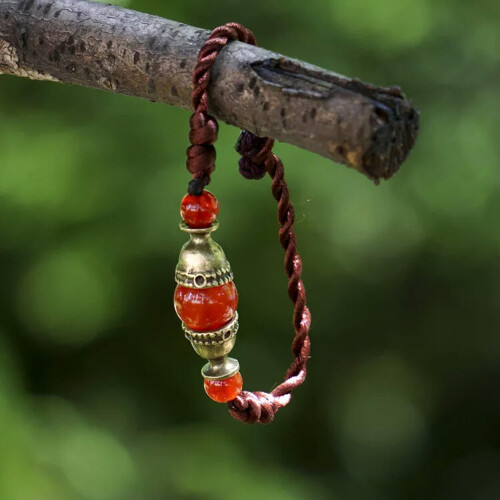 Red Jade Bracelet Natural Tibetan Silver Beaded Bangle 1