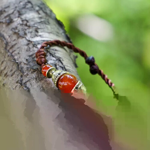 Red Jade Bracelet Natural Tibetan Silver Beaded Bangle 2
