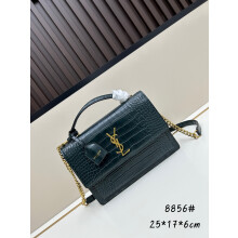 YSL Sunset Croc-Embossed Chain Wallet 8856 19cm