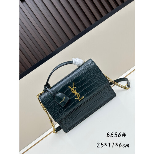 YSL Sunset Croc-Embossed Chain Wallet 8856 19cm