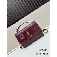 YSL Sunset Croc-Embossed Chain Wallet 8856 19cm