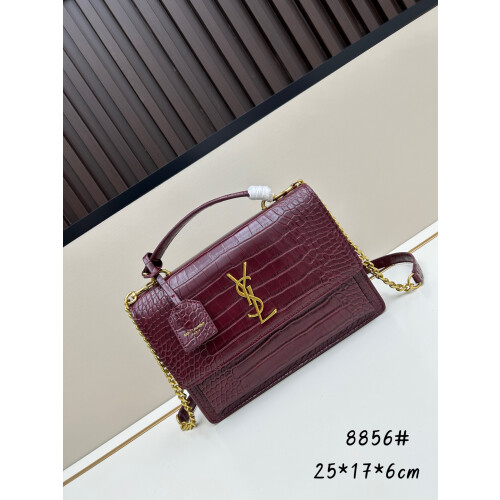 YSL Sunset Croc-Embossed Chain Wallet 8856 19cm