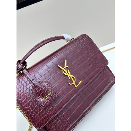 YSL Sunset Croc-Embossed Chain Wallet 8856 19cm 2