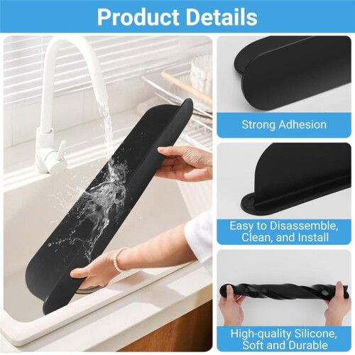 19.29 Inch Sink Water  Guard, Silicone Sink  Guard, Backsplash Protector for Kitchen Countertop 2