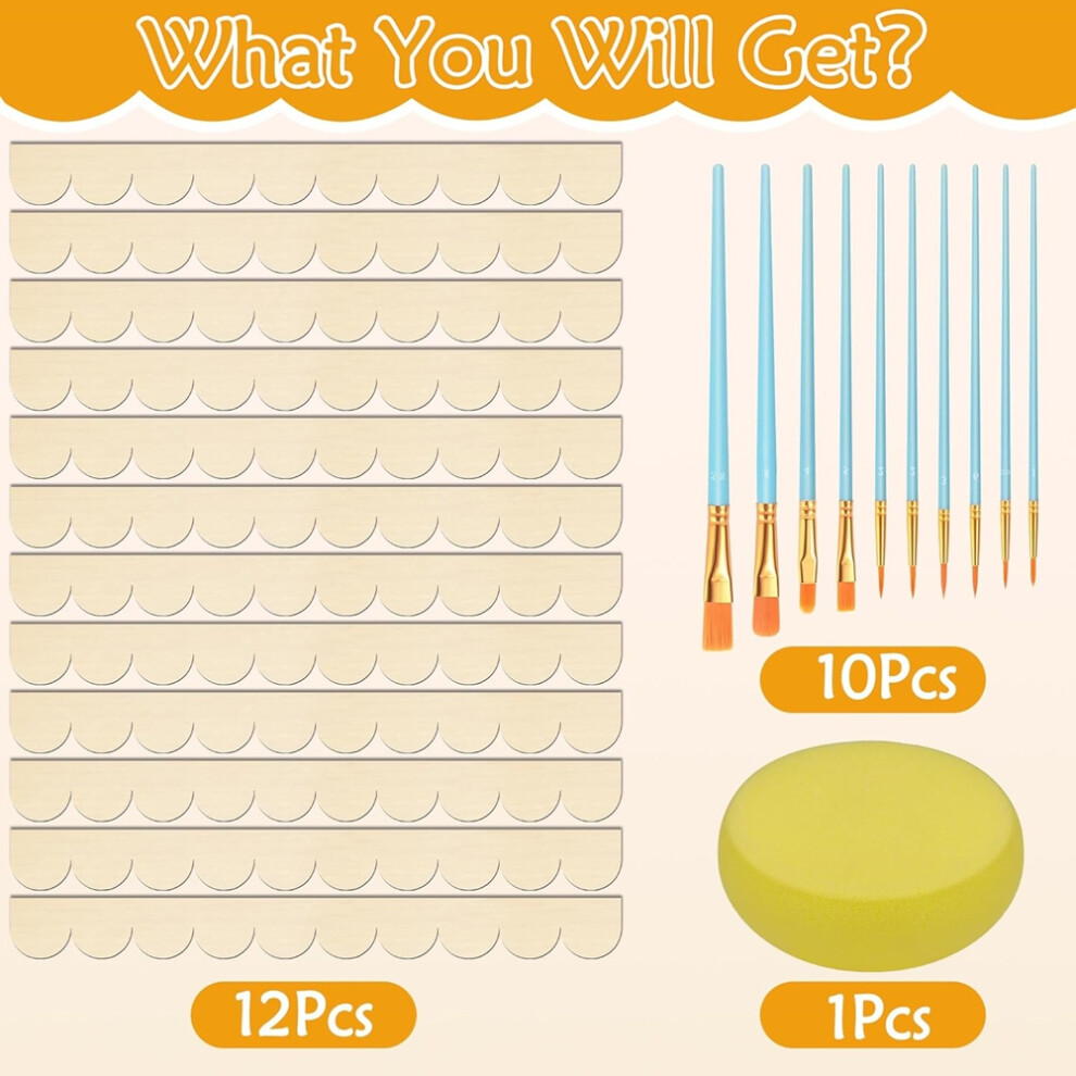 13+11P Unfinished Scalloped Decorative Wood Trim Kit, For Diy Scallop Moulding For Window, Door, Shelf 4712881176458